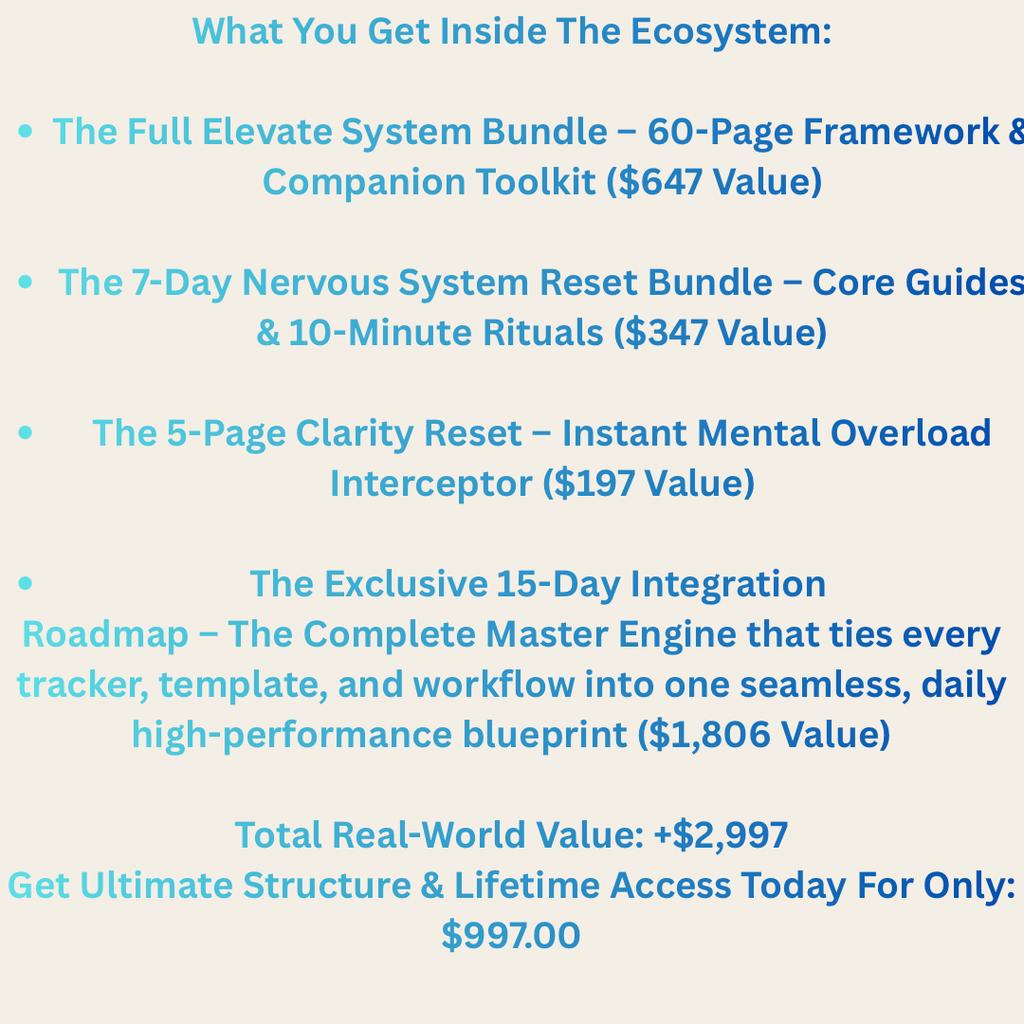 FOR THOSE READY TO INVEST IN YOUR PEACE:                            The All-Access Mastery Suite™ Every tool, every ritual, and the 15-Day Roadmap—all in one definitive suit.
